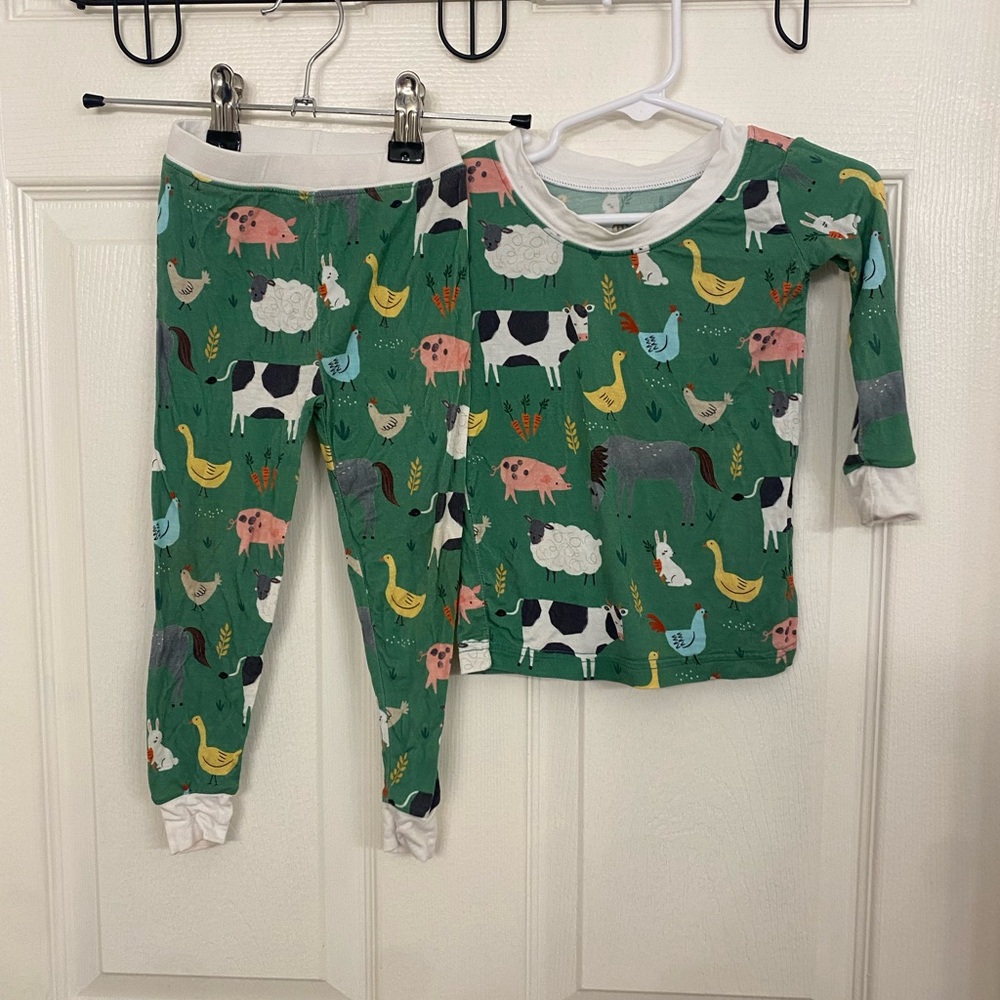 Little Sleepies Green and White Farm Animal Pajama Set